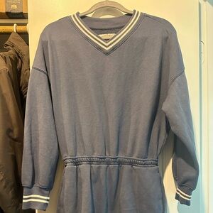 Abercrombie & Fitch Blue and White Striped V-Neck Top